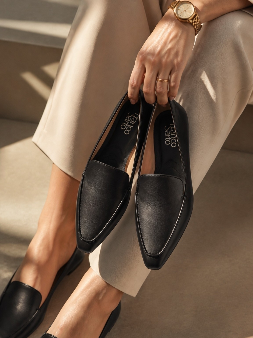 Franco Sarto Belamour Black Pointed Toe Loafer Flats Womens 8.5M Office Preppy